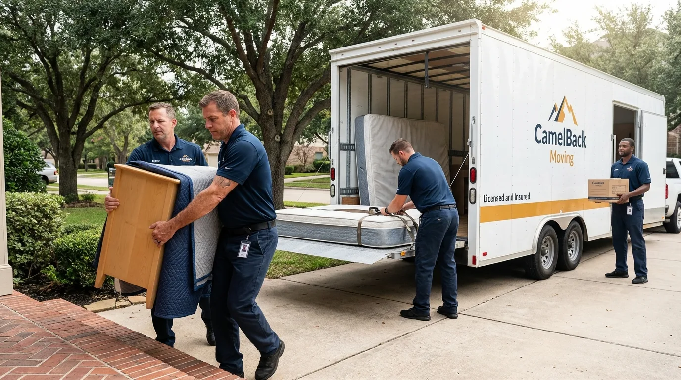 Crew loading residential truck for cross-state move from Lakewood, OH