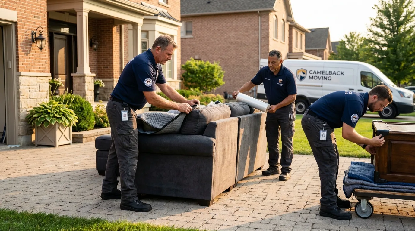 Large estate moving crew wrapping furniture in Lakewood, OH