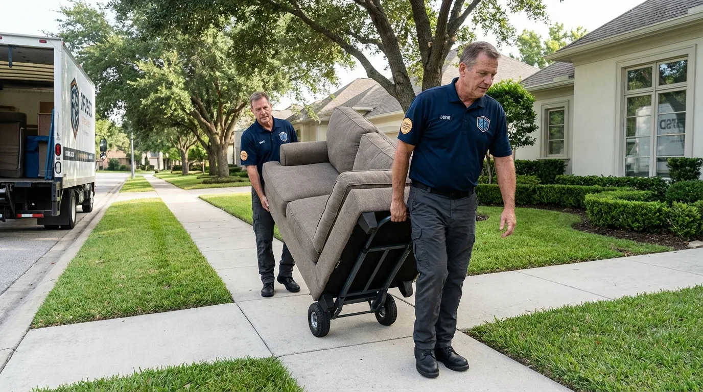 Local residential moving crew loading furniture in Lakewood, OH