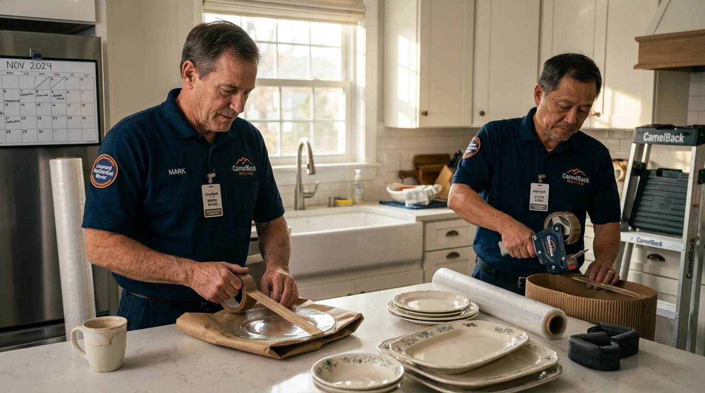 Professional crew packing kitchen dishware in Lakewood, OH